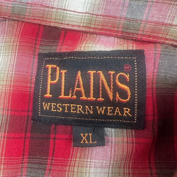 Vintage Plains Western Wear Red Plaid Pearl Snap Shirt XL Cowboy Long Sleeve - Picture 5 of 7
